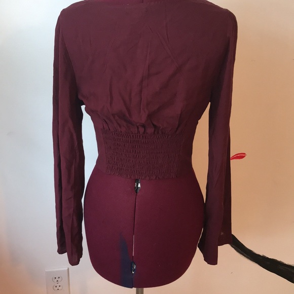Bell Sleeve Crop Top in Burgundy - Picture 3 of 5